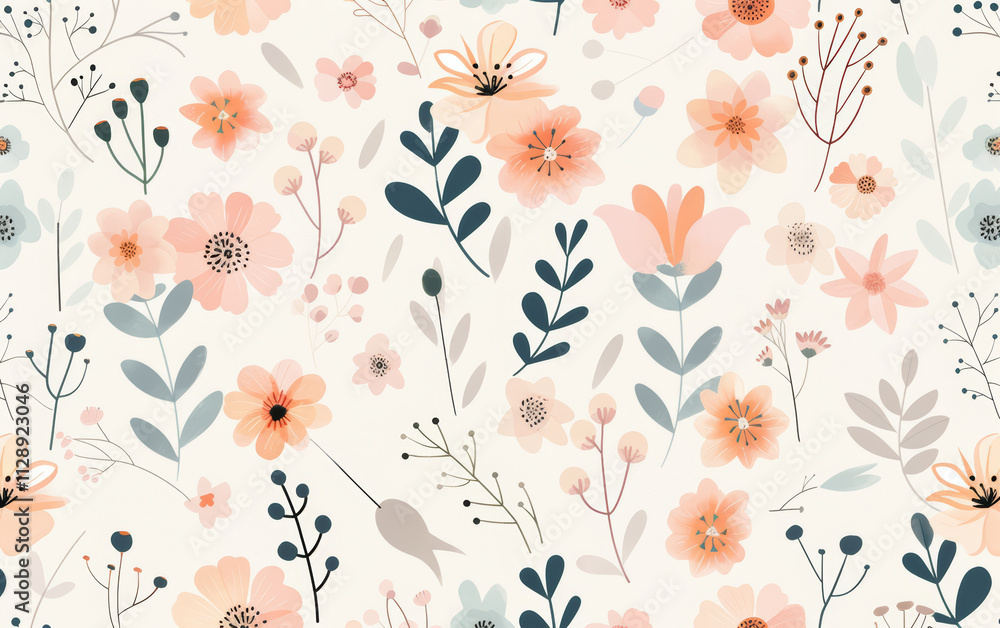 Fototapeta premium Retro style floral texture art background 