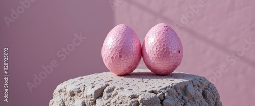 Pink Mosaic Eggs on Textured Rock Easter Decor Spring Still Life