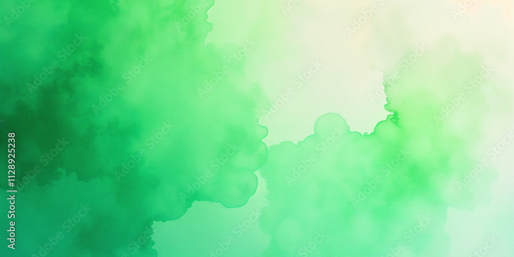 Obraz premium green watercolor background painting on paper texture, pastel blue green colors in blotches and paint bleed design