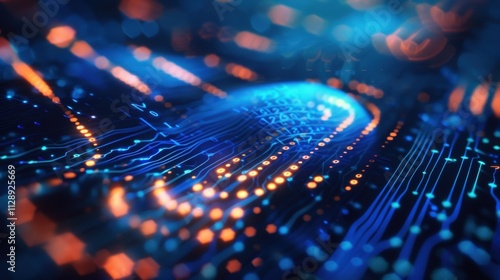 Wallpaper Mural Big data is flowing through a futuristic circuit board, creating a visual representation of digital information processing with binary code and glowing lines Torontodigital.ca