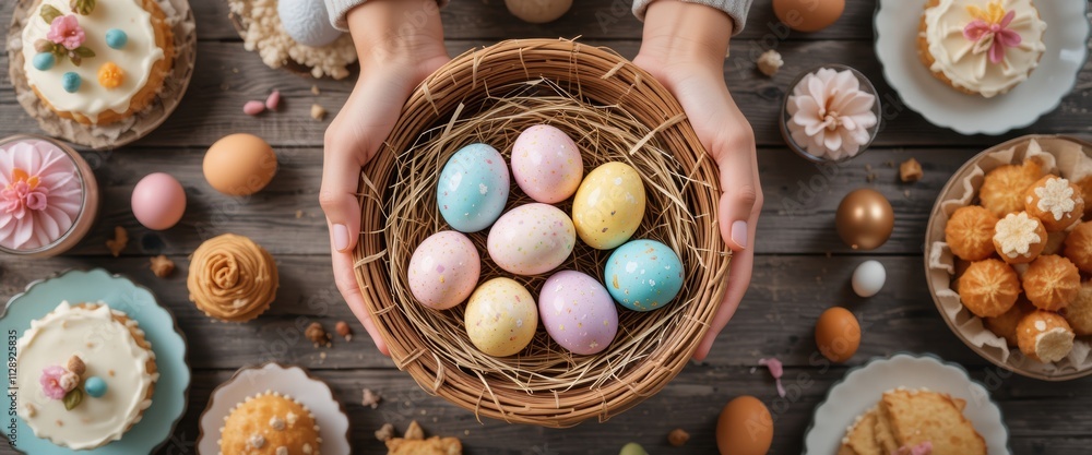 Easter Eggs Nest Spring Sweets Festive Treats Holiday Baking Pastel Colors Happy Easter Easter Eggs Nest Spring Sweets Festive Treats Holiday Baking Pastel Colors Happy Easter