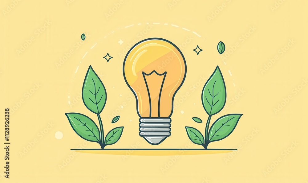 Sustainable energy concept with light bulb and green leaves Sustainable energy concept with light bulb and green leaves