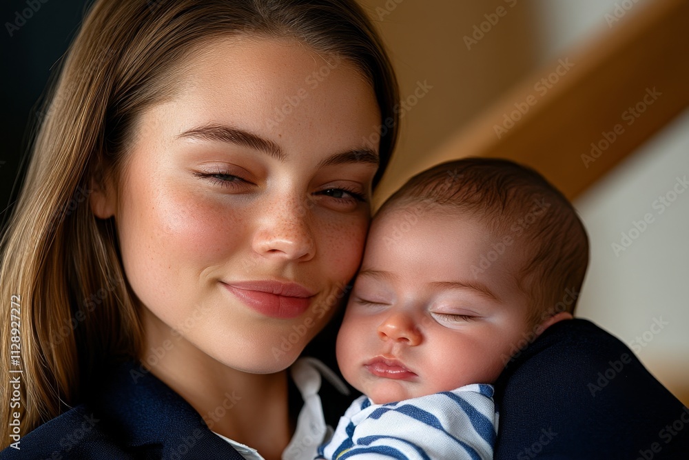 A serene image of a mother cradling her newborn, with love and tenderness radiating from her face A serene image of a mother cradling her newborn, with love and tenderness radiating from her face