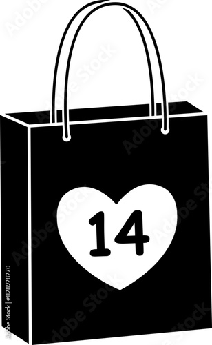 Valentine shopping paper bag silhouette vector.
Valentine's Day gift bag icon.
Isolated Valentine's Day element.
Transparent background.