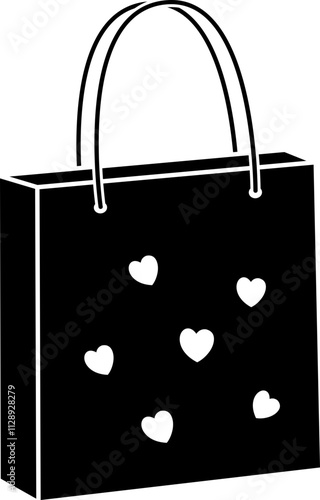 Valentine shopping paper bag silhouette vector.
Valentine's Day gift bag icon.
Isolated Valentine's Day element.
Transparent background.