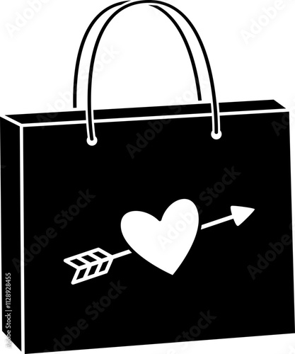 Valentine shopping paper bag silhouette vector.
Valentine's Day gift bag icon.
Isolated Valentine's Day element.
Transparent background.