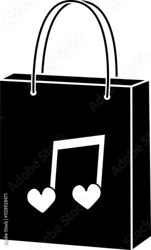 Valentine shopping paper bag silhouette vector.
Valentine's Day gift bag icon.
Isolated Valentine's Day element.
Transparent background.