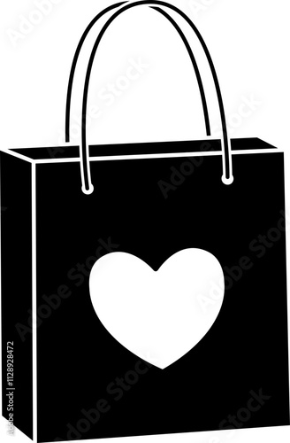 Valentine shopping paper bag silhouette vector.
Valentine's Day gift bag icon.
Isolated Valentine's Day element.
Transparent background.
