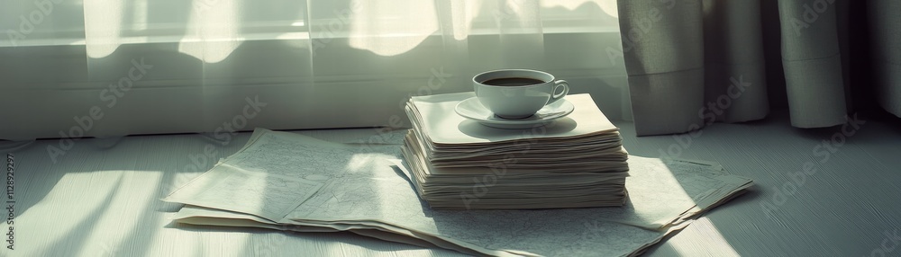 Coffee Break by the Window with Maps and Papers Coffee Break by the Window with Maps and Papers