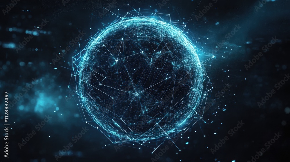 Abstract Digital Globe with Connecting Lines and Light Particles Abstract Digital Globe with Connecting Lines and Light Particles