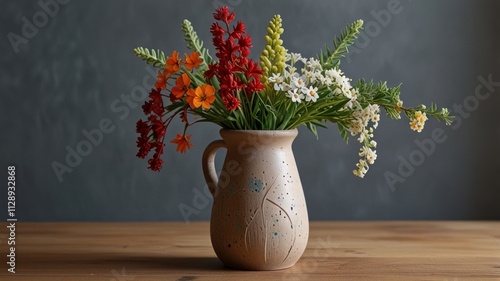 Wallpaper Mural Colorful flowers in a rustic vase on a wooden table. Torontodigital.ca