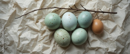 Pastel Easter Eggs Spring Decor Natural Branch Rustic Background