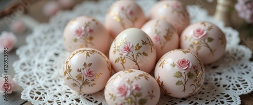 Pastel Pink Rose Decorated Easter Eggs Gold Leaf Springtime