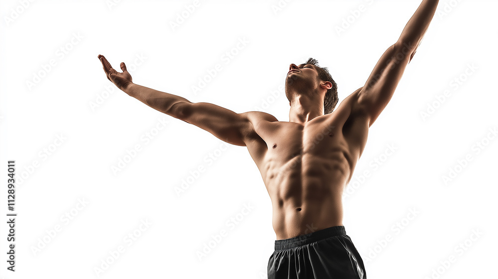 Gymnast in a dramatic pose with outstretched arms, isolated in white background Gymnast in a dramatic pose with outstretched arms, isolated in white background