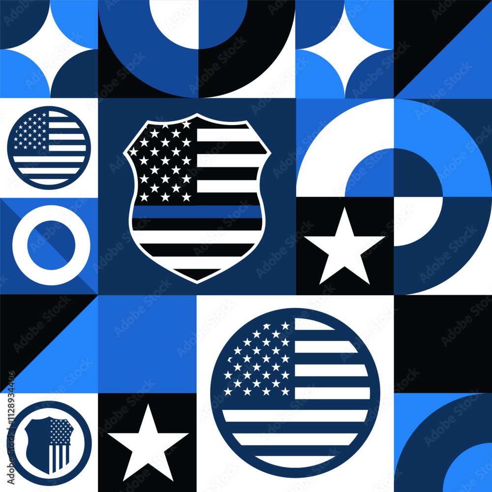 National Law Enforcement Appreciation Day. January 9. Seamless geometric pattern. Template for background, banner, card, poster. Vector EPS10 illustration.