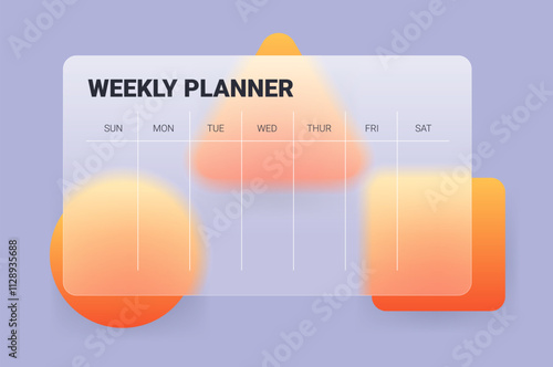 Horizontal glass morphism weekly planner. Modern vector template design