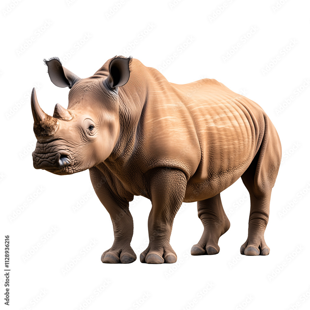 Obraz premium A majestic rhino standing in the grasslands of Africa isolated on a transparent background
