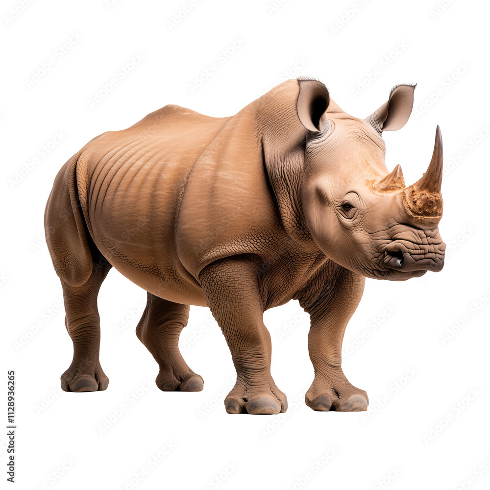 Obraz premium A majestic rhinoceros standing in the grasslands of Africa isolated on a transparent background