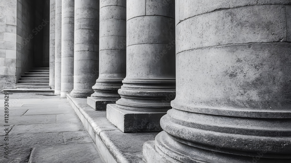 A row of classical columns with steps. A row of classical columns with steps.