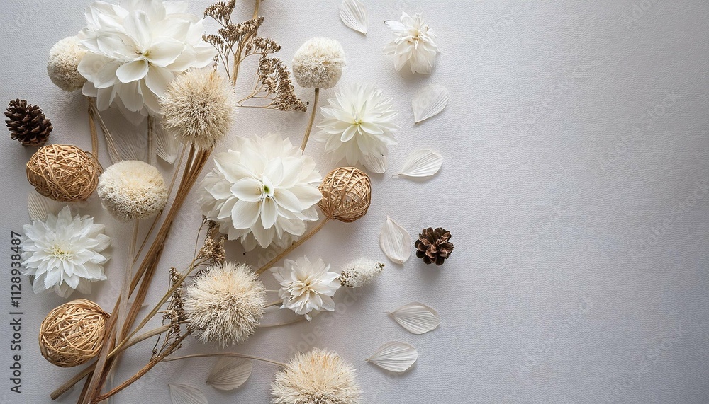 white dried flowers in arrangement from above white dried flowers in arrangement from above