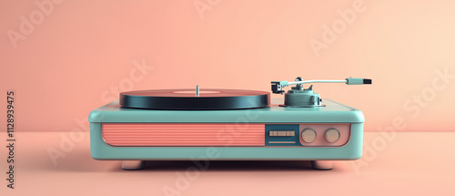 Retro Turntable on Pink Background.