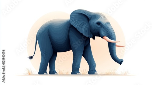 A flat, 2D vector elephant standing, side profile, minimalist design, clean bold lines, white background photo