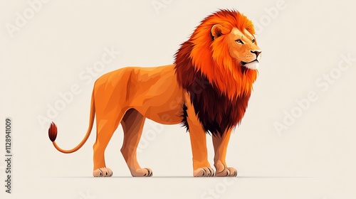 A flat, 2D vector illustration of a lion standing in profile, minimalist design, bold clean lines, on a white background photo