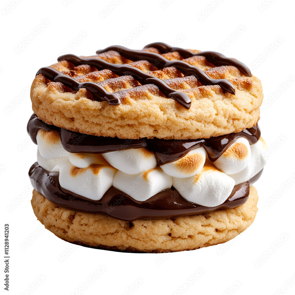 A cookie sandwich with toasted marshmallow filling isolated on a transparent background A cookie sandwich with toasted marshmallow filling isolated on a transparent background