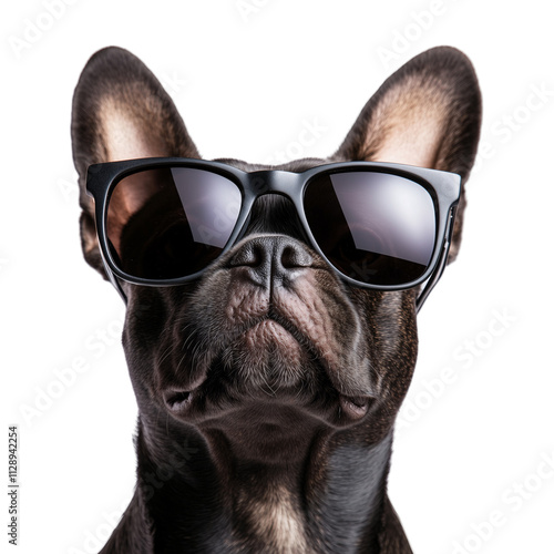 jack bulldog sporting large, retro-style sunglasses, looking fashionable and cool isolated on a transparent background photo