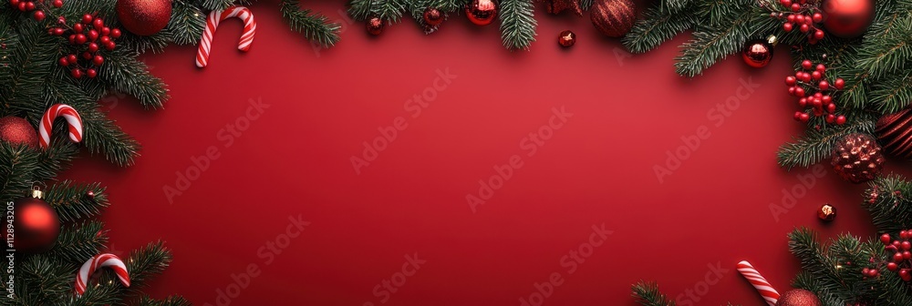 Christmas banner with Red Textured Backdrop, Mistletoe, Berries, Holly, Poinsettias, and Wreath, Banner Advertisement Christmas banner with Red Textured Backdrop, Mistletoe, Berries, Holly, Poinsettias, and Wreath, Banner Advertisement
