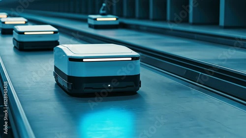 Wallpaper Mural Autonomous Delivery Robots on a Futuristic Transport Track in a Modern Urban Environment Torontodigital.ca