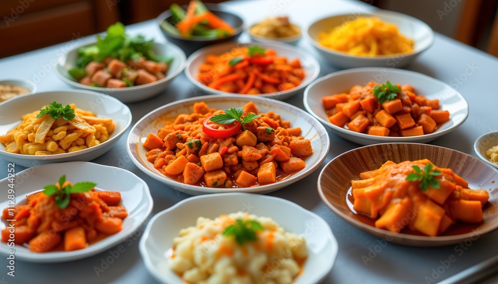 Exotic Cultural Dishes with Vibrant Presentation and Ingredients Exotic Cultural Dishes with Vibrant Presentation and Ingredients