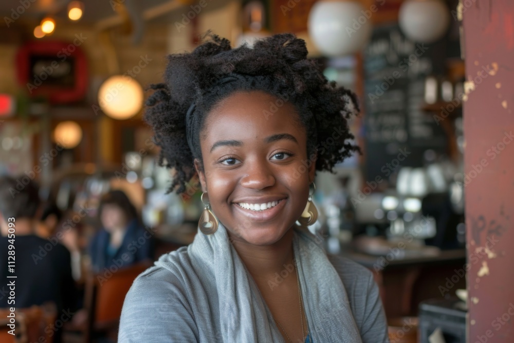 Portrait of a smiling African American woman in a cafe Portrait of a smiling African American woman in a cafe