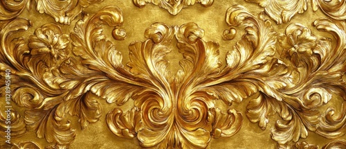 Opulent Gold Baroque Ornament, Intricate Gilded Floral Design, Luxury Texture