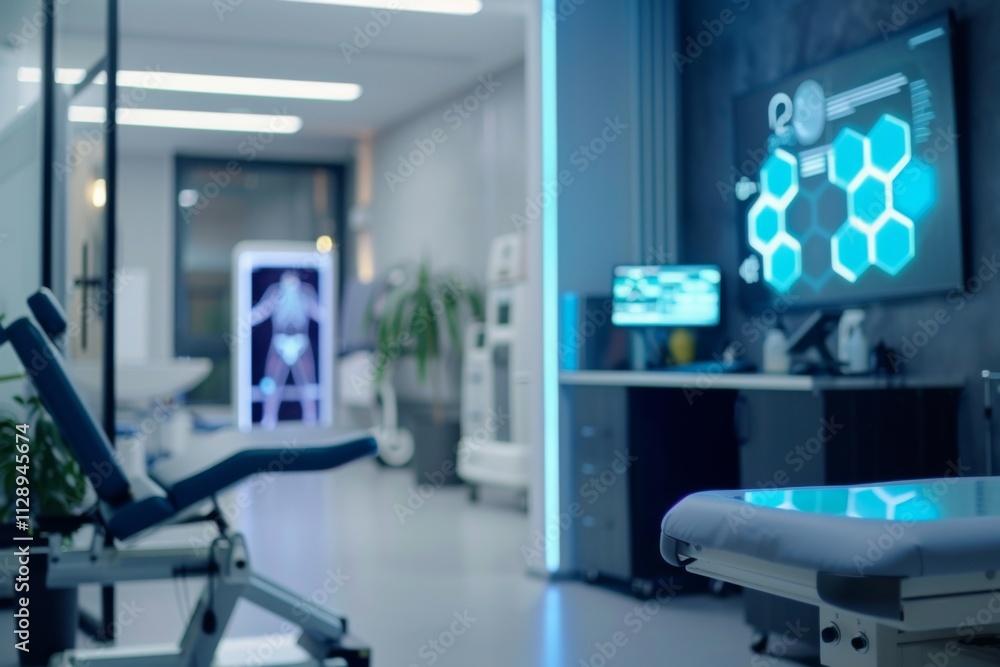 Interior of a ultramodern rehabilitation center with tech assisted tools Interior of a ultramodern rehabilitation center with tech assisted tools