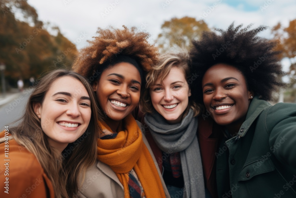 Smiling diverse group of lesbians taking a selfie outdoors Smiling diverse group of lesbians taking a selfie outdoors