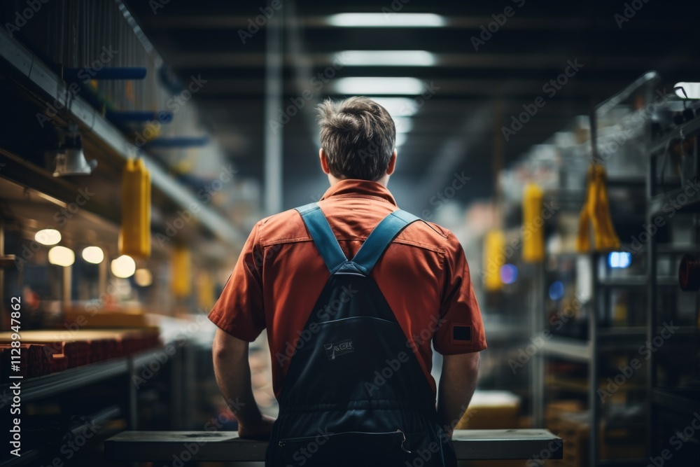Fototapeta premium Rear view of a quality assurance technician working in a factory