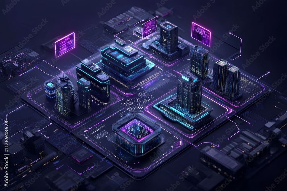 A city of the future illuminated by a brain, symbolizing sophisticated technology. A city of the future illuminated by a brain, symbolizing sophisticated technology.