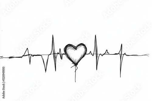 A simple line art drawing of an EKG printout, with a heart icon subtly integrated into the rhythm photo