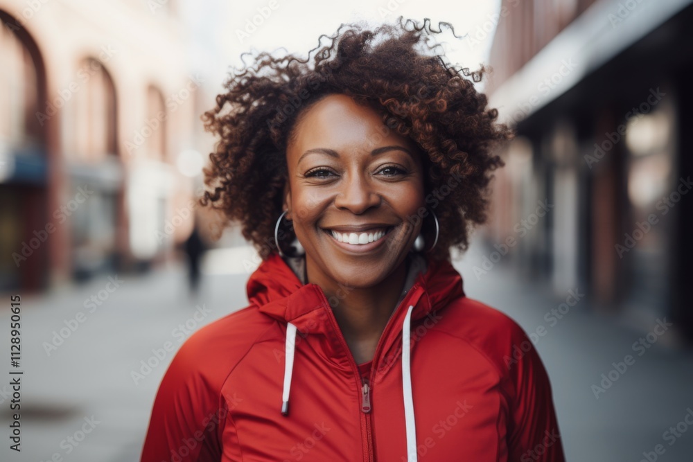 Portrait of a middle aged body positive African American woman in sporty clothes outside Portrait of a middle aged body positive African American woman in sporty clothes outside