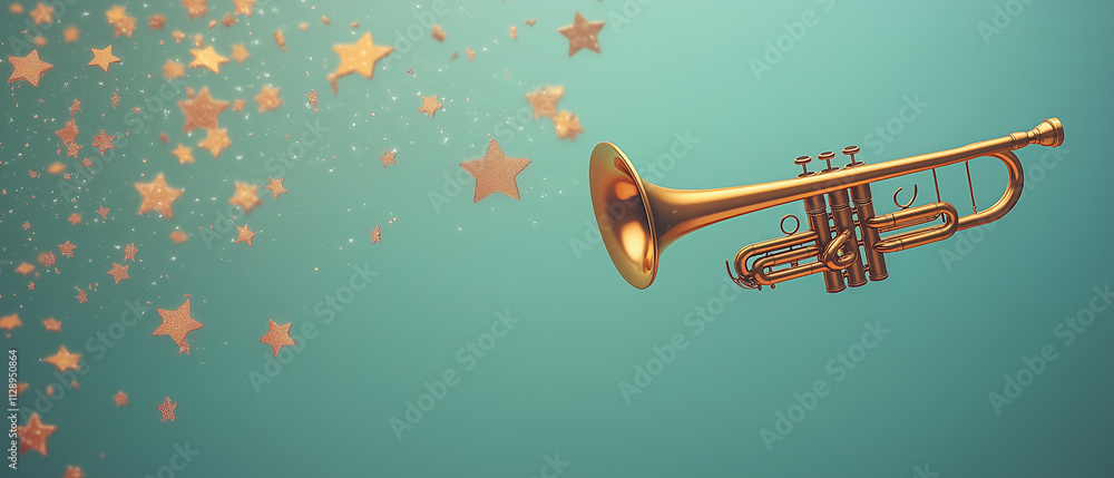 Golden Trumpet with Glittering Stars. Golden Trumpet with Glittering Stars.