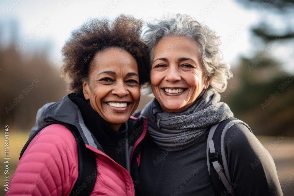 Close up portrait of a two multiracial senior active women Close up portrait of a two multiracial senior active women