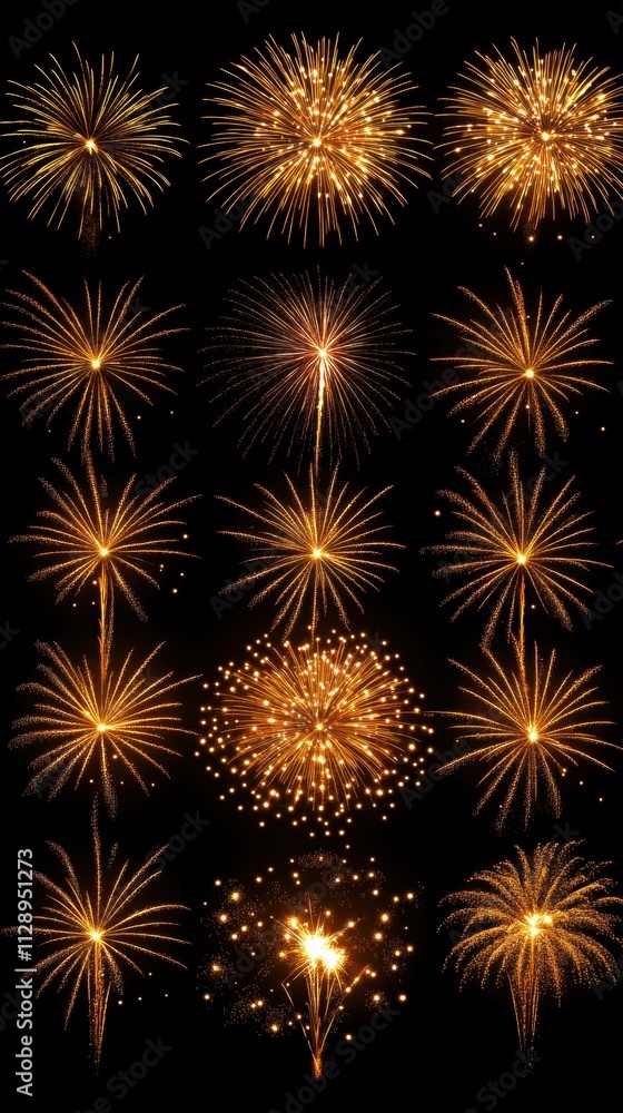 Naklejka premium Golden Fireworks Display Collage