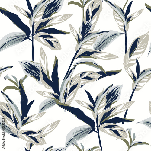 Trendy botanical leaves in the forest seamless pattern vector design for fashion,fabric,wallpaper, and all prints on color background 