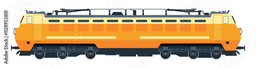 Electric locomotive with white background, side view of a train on white background