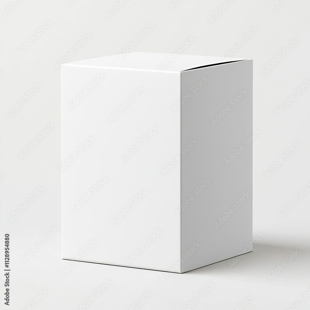 Minimalist blank cereal box with white matte finish, isolated on a seamless white background, ready for packaging design mockups Minimalist blank cereal box with white matte finish, isolated on a seamless white background, ready for packaging design mockups