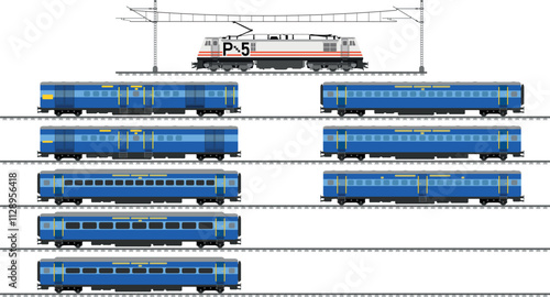 Set of Train coaches, train on the railway, WAP 5 Locomotive, Railway Passenger car