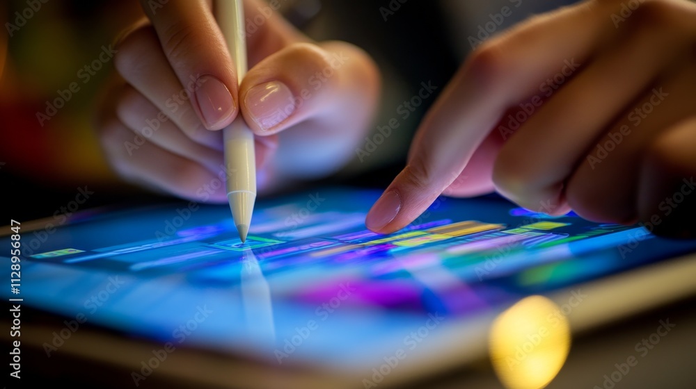 Obraz premium Digital creativity unleashed workspace interactive content indoor close-up innovative technology experience