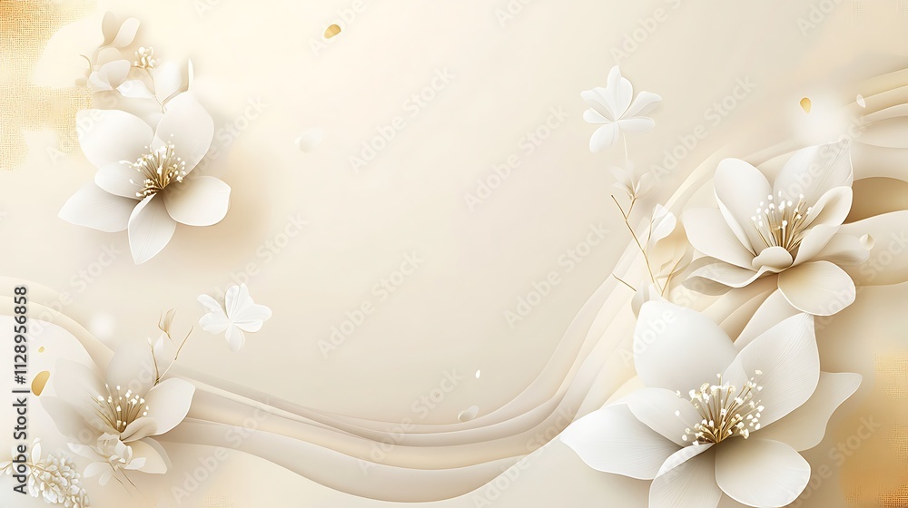 Elegant White Flowers and Cream Waves Design Elegant White Flowers and Cream Waves Design