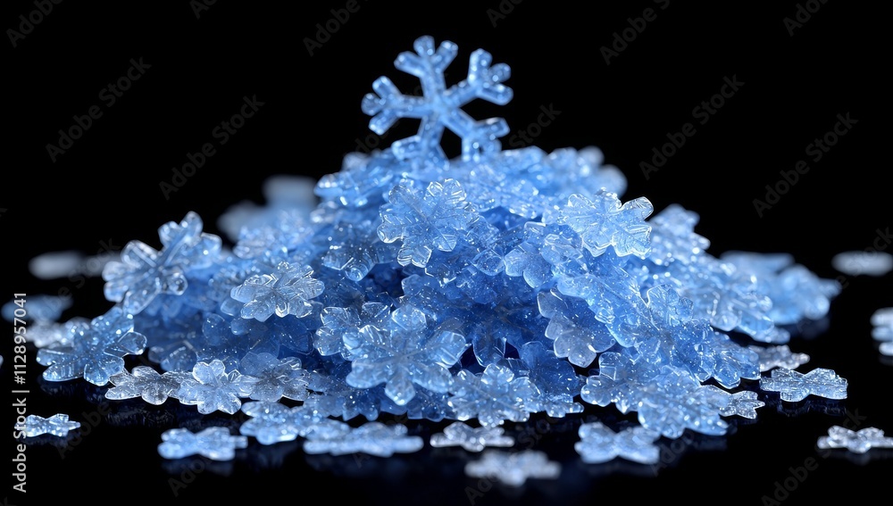 An abstract 3D illustration of floating snowflake shapes. A winter scene with a bokeh effect, ideal for posters, covers, branding, banners, and placards. An abstract 3D illustration of floating snowflake shapes. A winter scene with a bokeh effect, ideal for posters, covers, branding, banners, and placards.